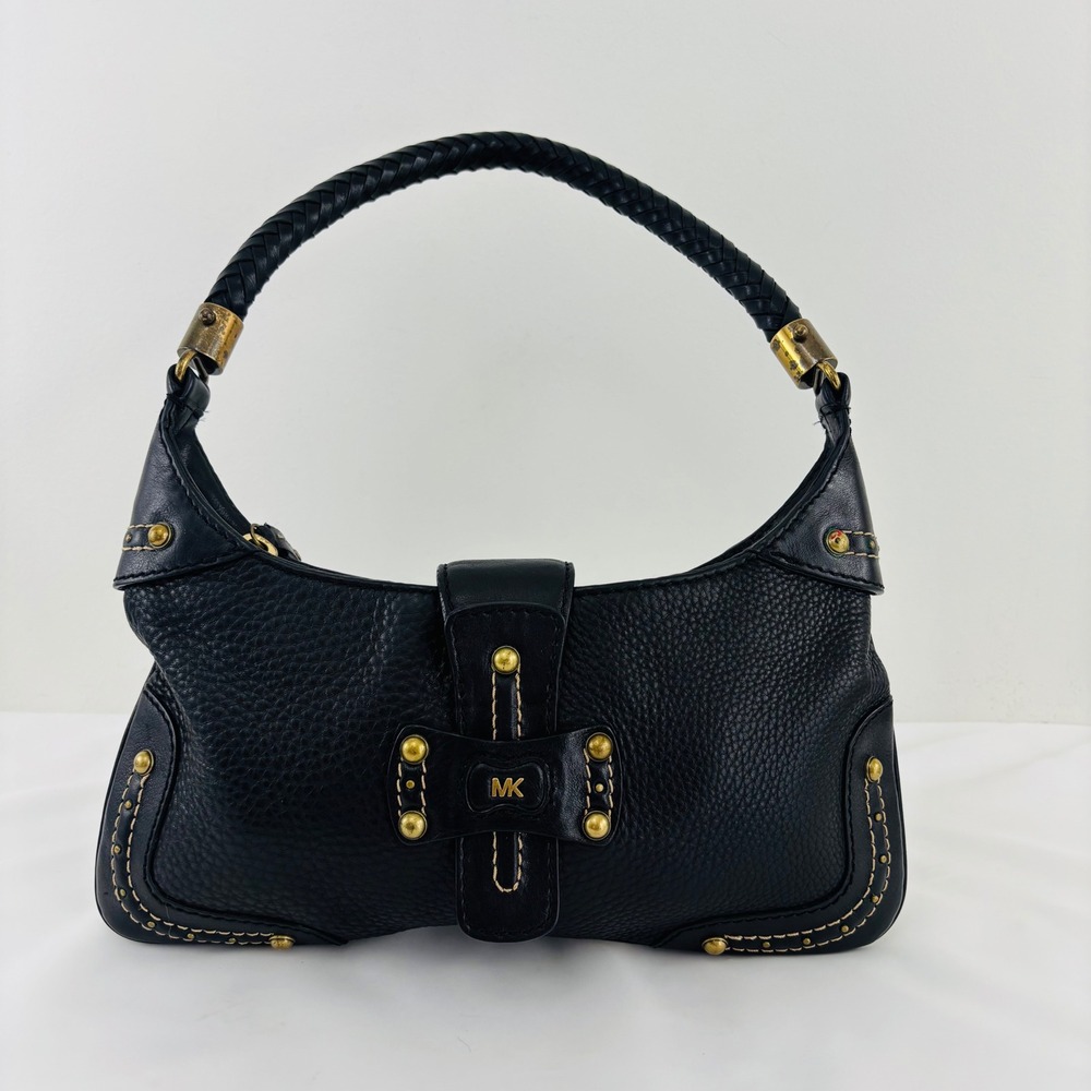 Vintage Y2K Michael Kors Pebbled Leather Shoulder Bag Braided Handles Black